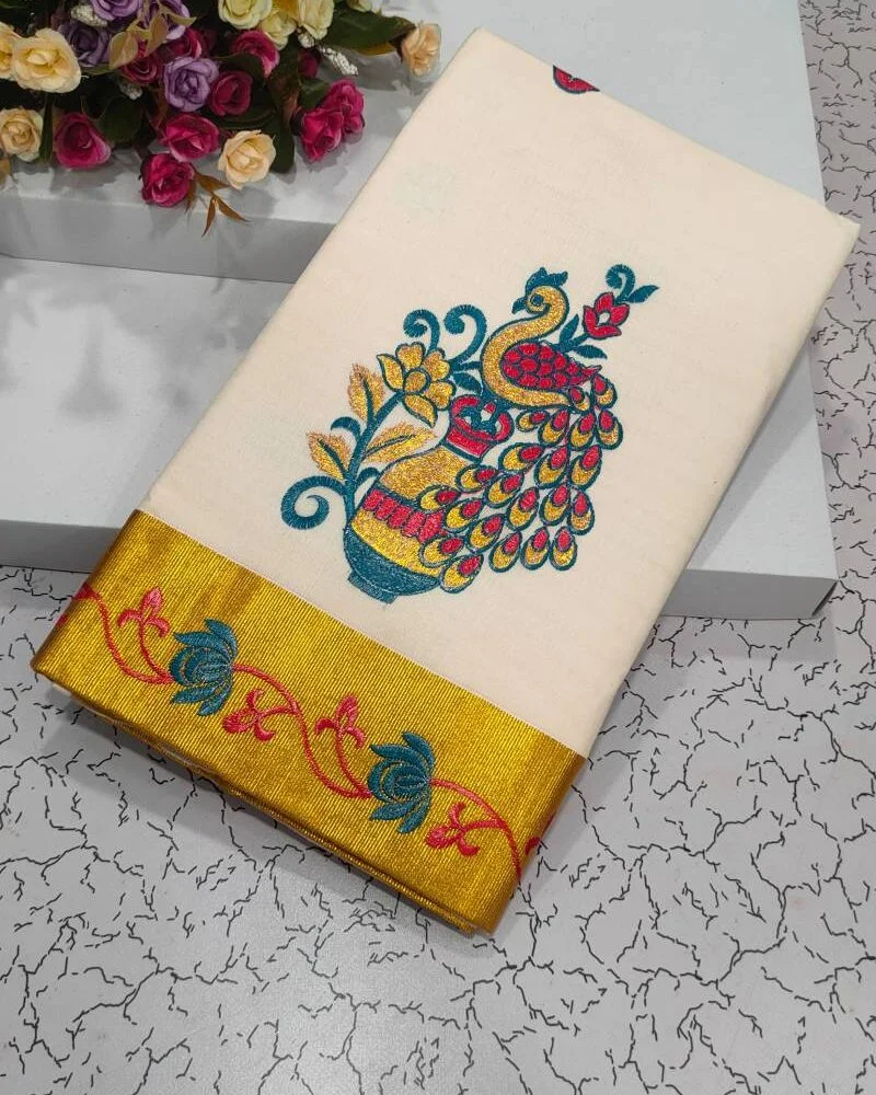 2inch Kerala Cotton Saree
