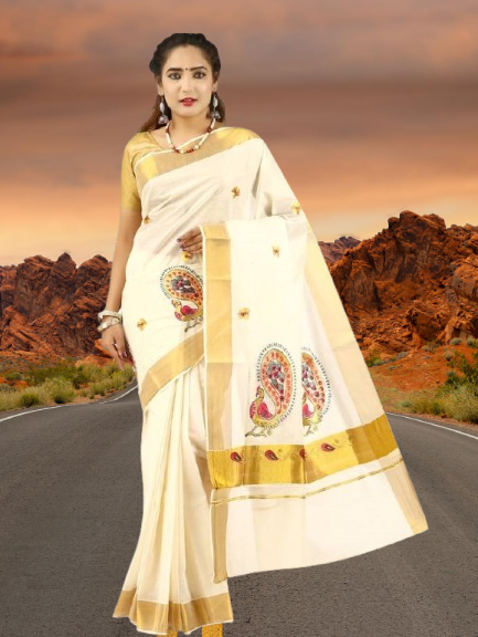 4 inch Kerala Cotton Saree